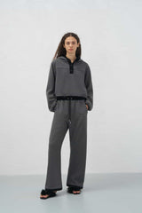 Grey Paneled Embroidered Sweatpants - Set