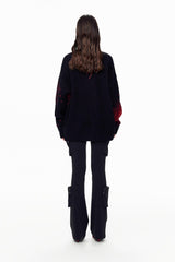 "New Year Limited Black-Red Gradient V-Neck Cardigan"