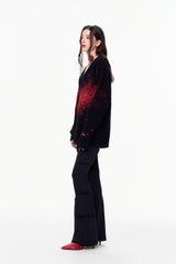 "New Year Limited Black-Red Gradient V-Neck Cardigan"