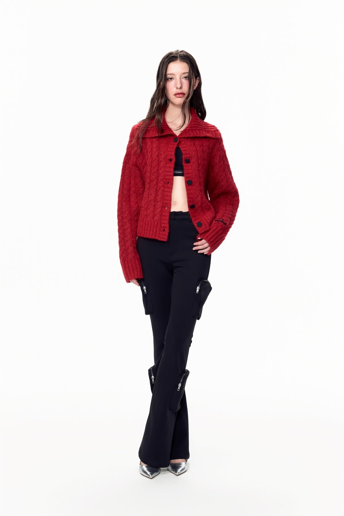 Red Dramatic Collar Sweater