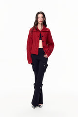 Red Dramatic Collar Sweater