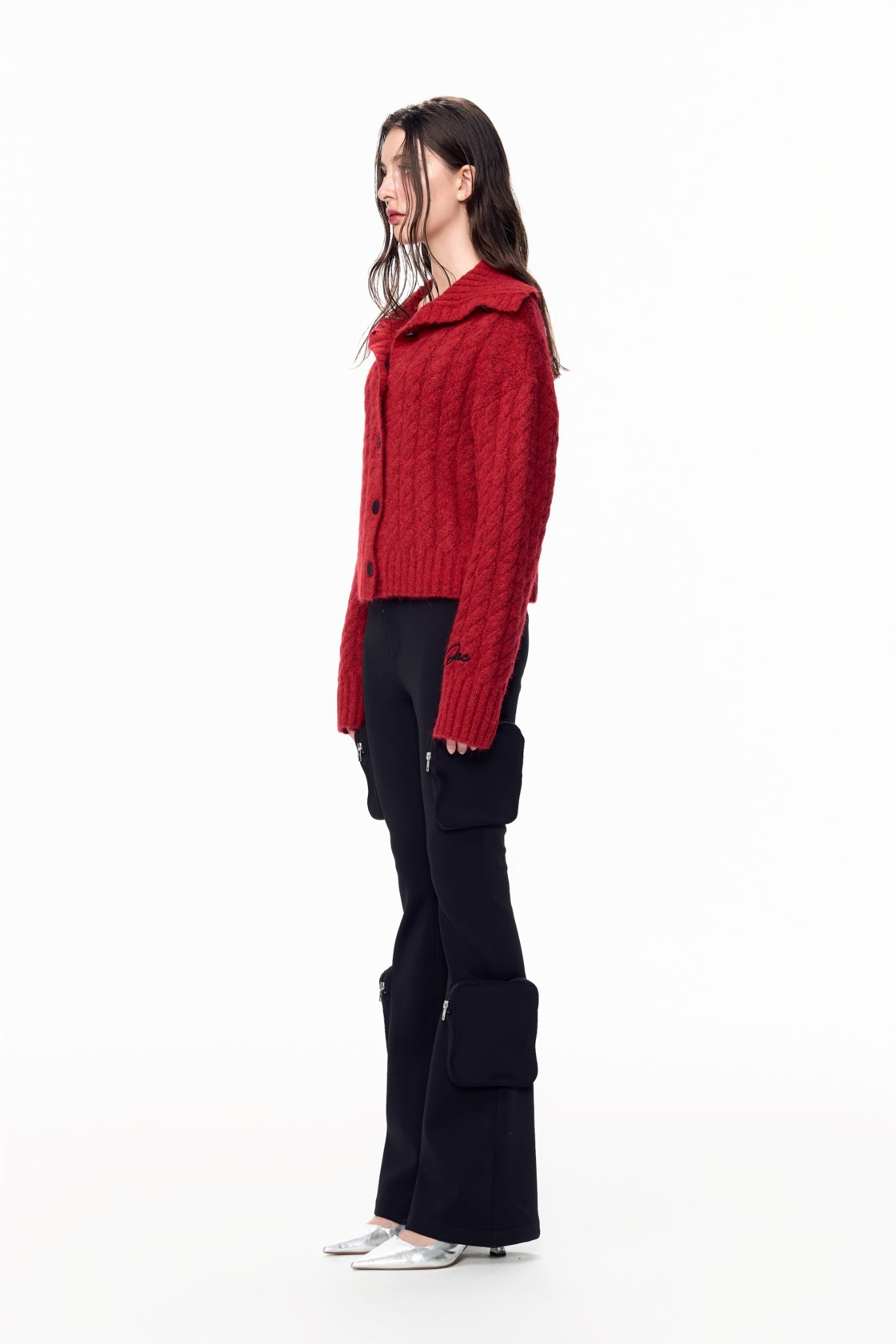 Red Dramatic Collar Sweater