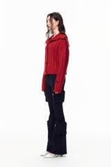 Red Dramatic Collar Sweater