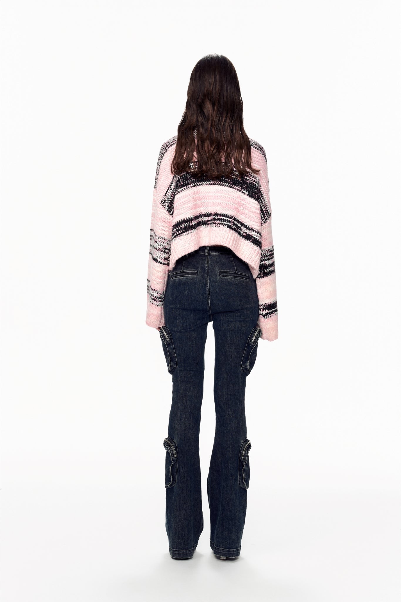 Pink & Grey Stripe Crop Cardigan