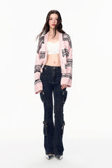 Pink & Grey Stripe Crop Cardigan