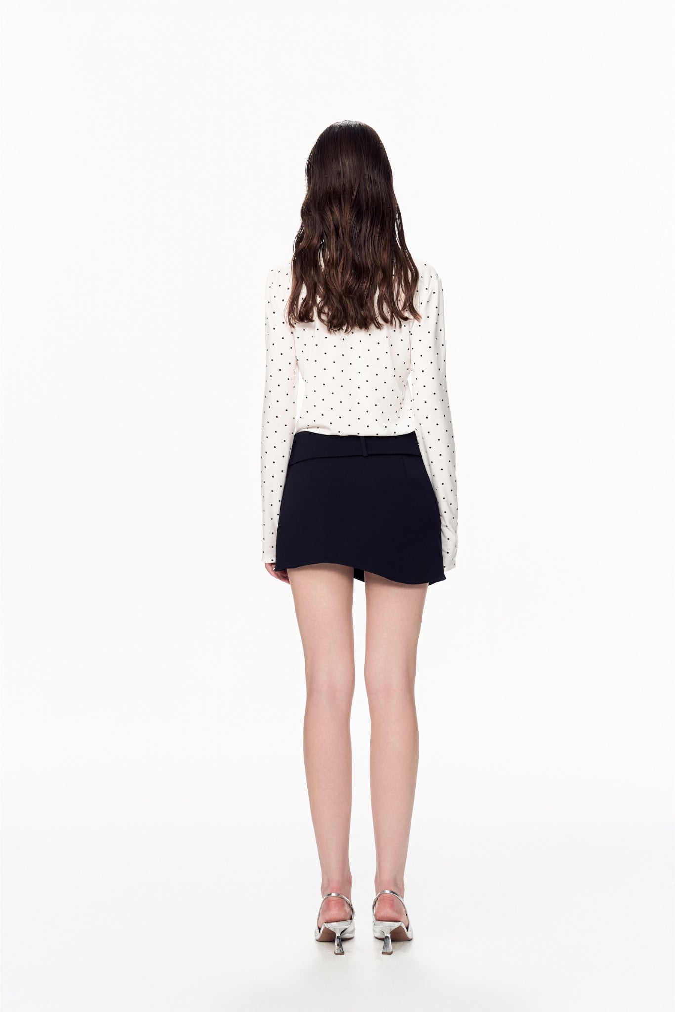 Black Curved Hem Rhinestone Belted Mini Skirt