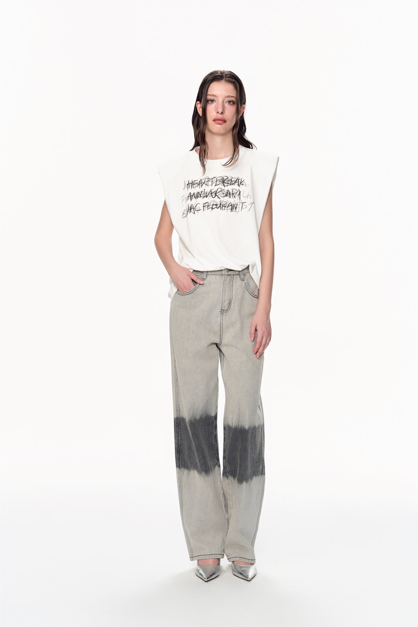 White Phantom Slogan Logo Padded Sleeveless Top