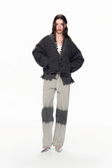 Grey Panel Destroyed Knit Denim Puffer