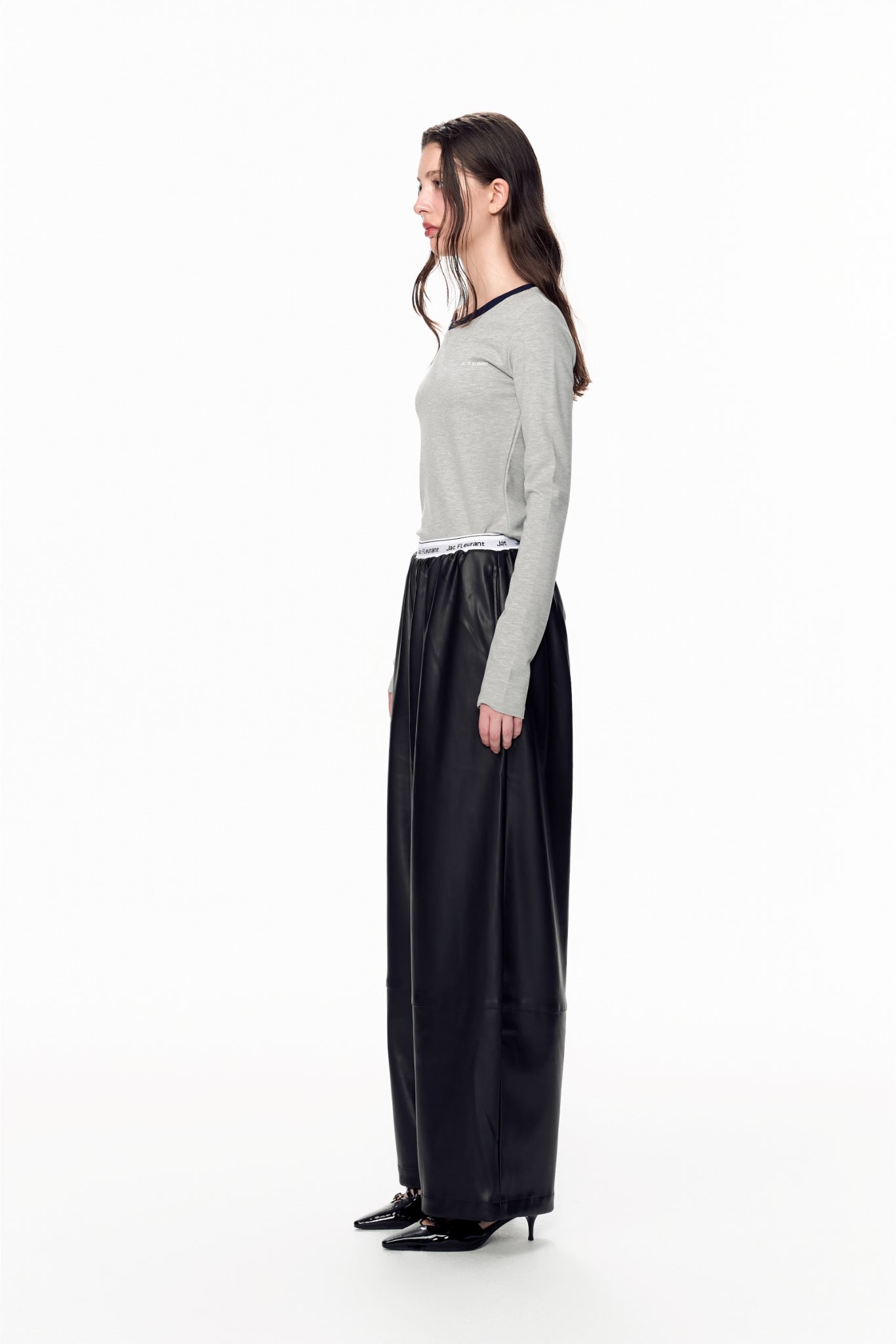 Blue-Grey Misplaced Neckline Long Sleeve Top
