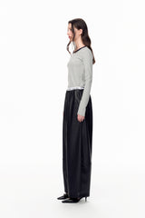 Blue-Grey Misplaced Neckline Long Sleeve Top