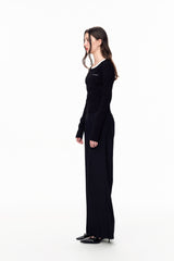 White & Black Misplaced Neckline Long Sleeve Top