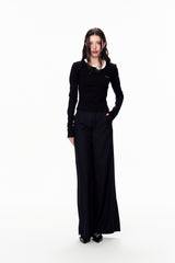 White & Black Misplaced Neckline Long Sleeve Top