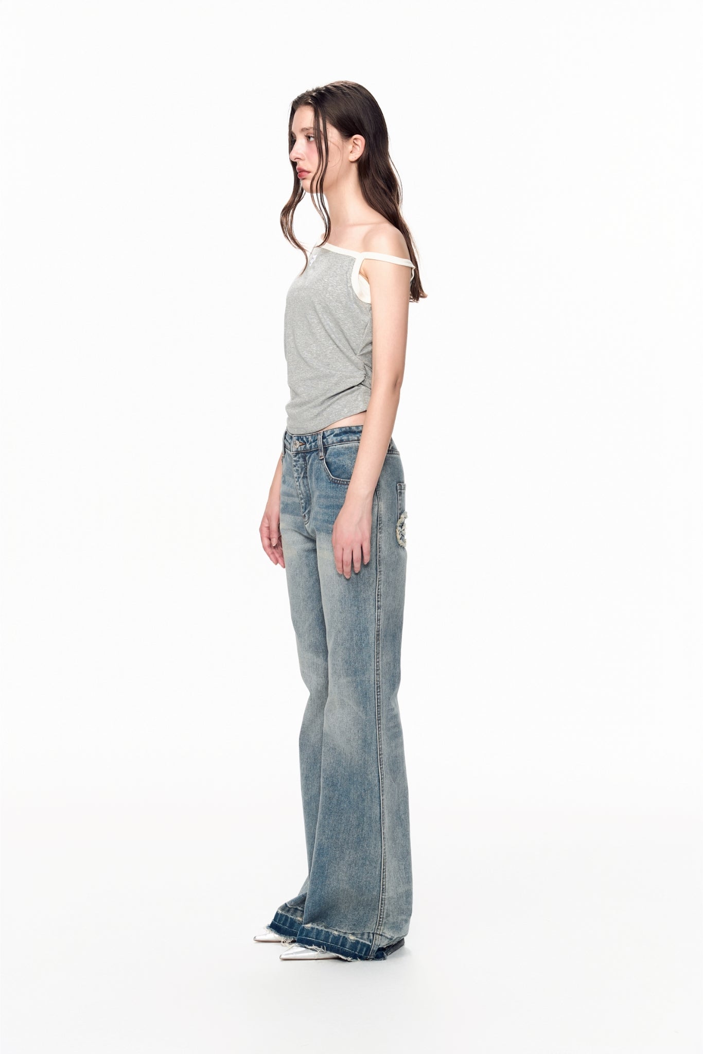 Asymmetric Strap Draped Camisole Top