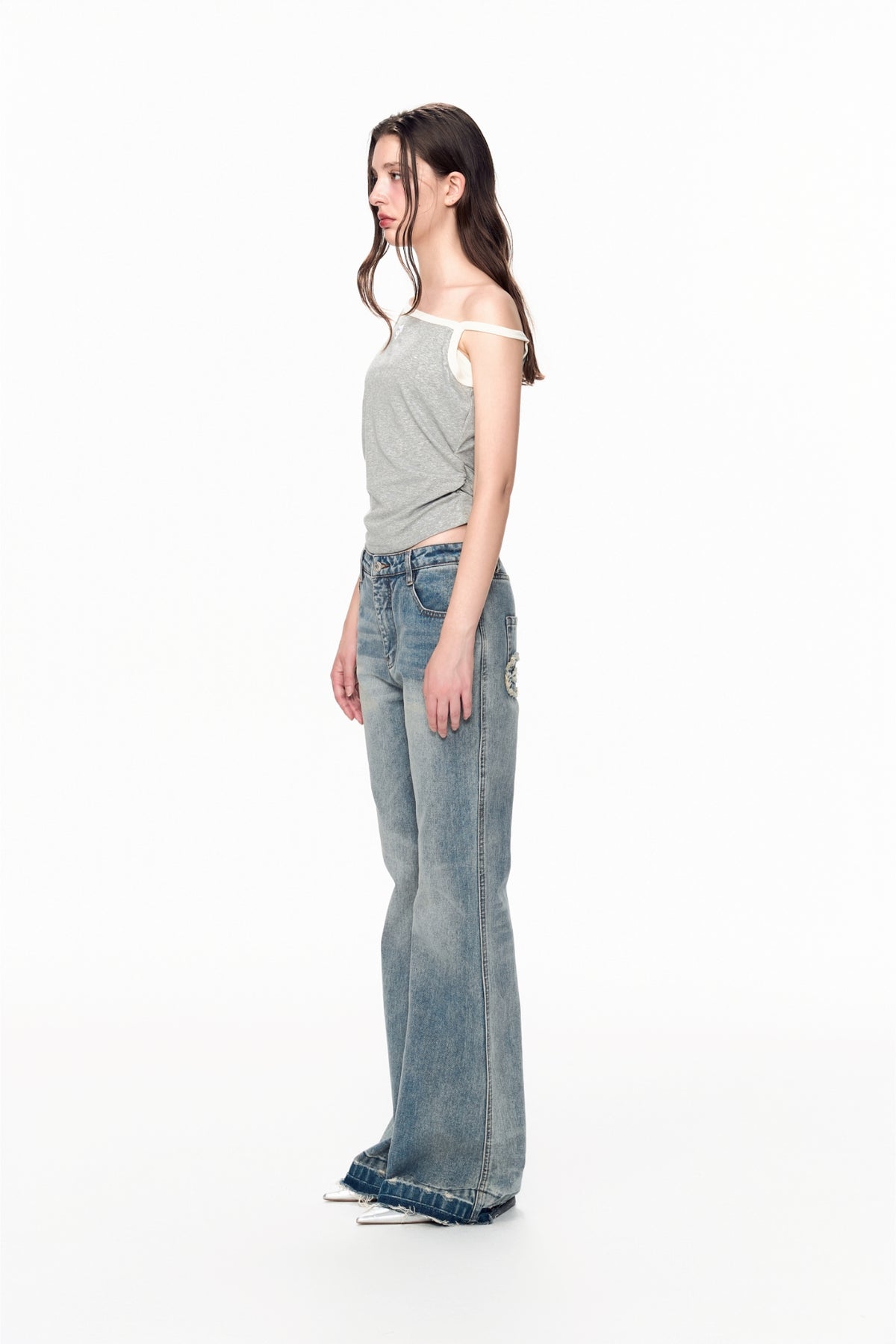 Asymmetric Strap Draped Camisole Top