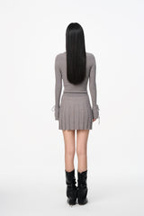Grey Tie-Detail False Two-Piece Logo Knit Top - Set
