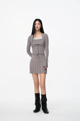 Grey Tie-Detail False Two-Piece Logo Knit Top - Set