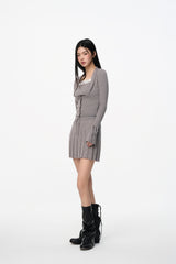 Grey Tie-Detail False Two-Piece Logo Knit Top - Set