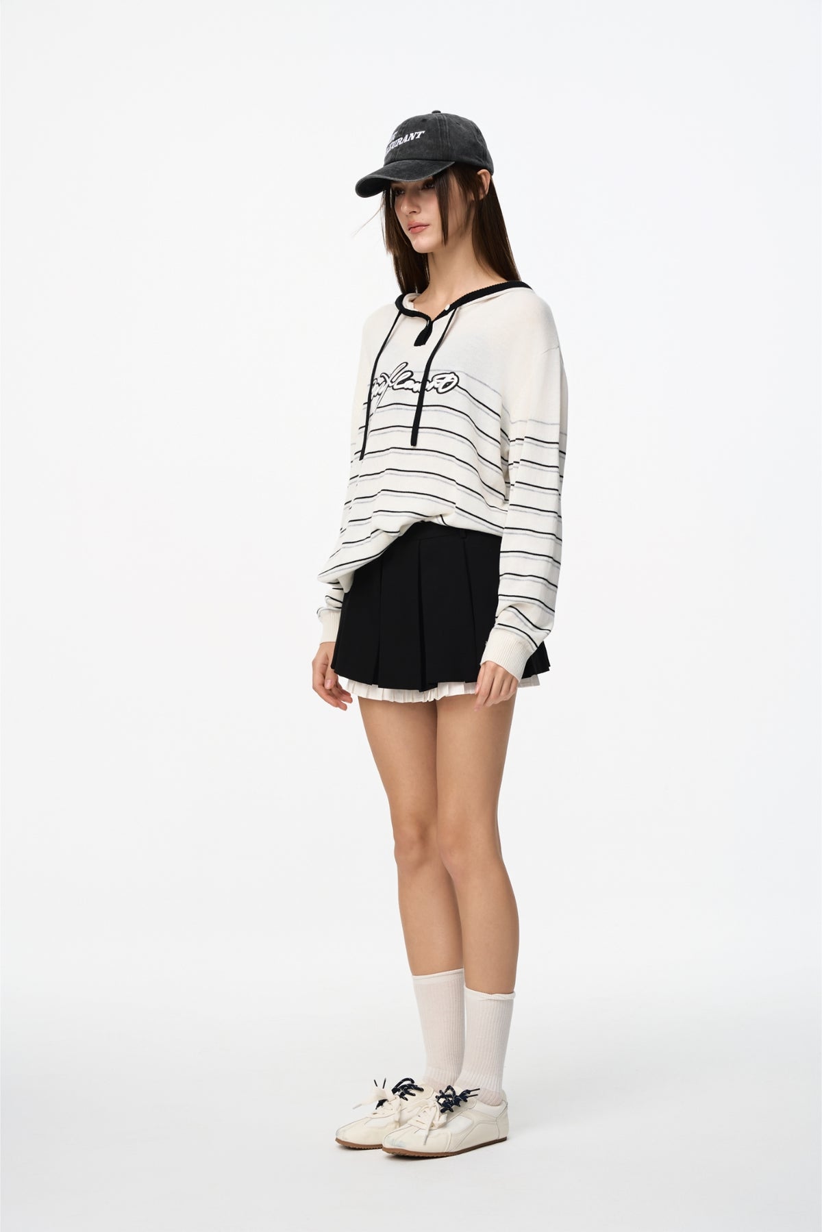 Black & White Double Layer Pleated Mini Skirt