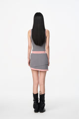 Grey & Pink Irregular Hem Short Skirt - Set