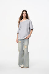 False Two-Piece Grey & White Cold Shoulder Tee