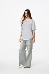 False Two-Piece Grey & White Cold Shoulder Tee