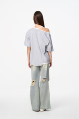 False Two-Piece Grey & White Cold Shoulder Tee