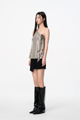 Black Folded Denim Mini Skirt