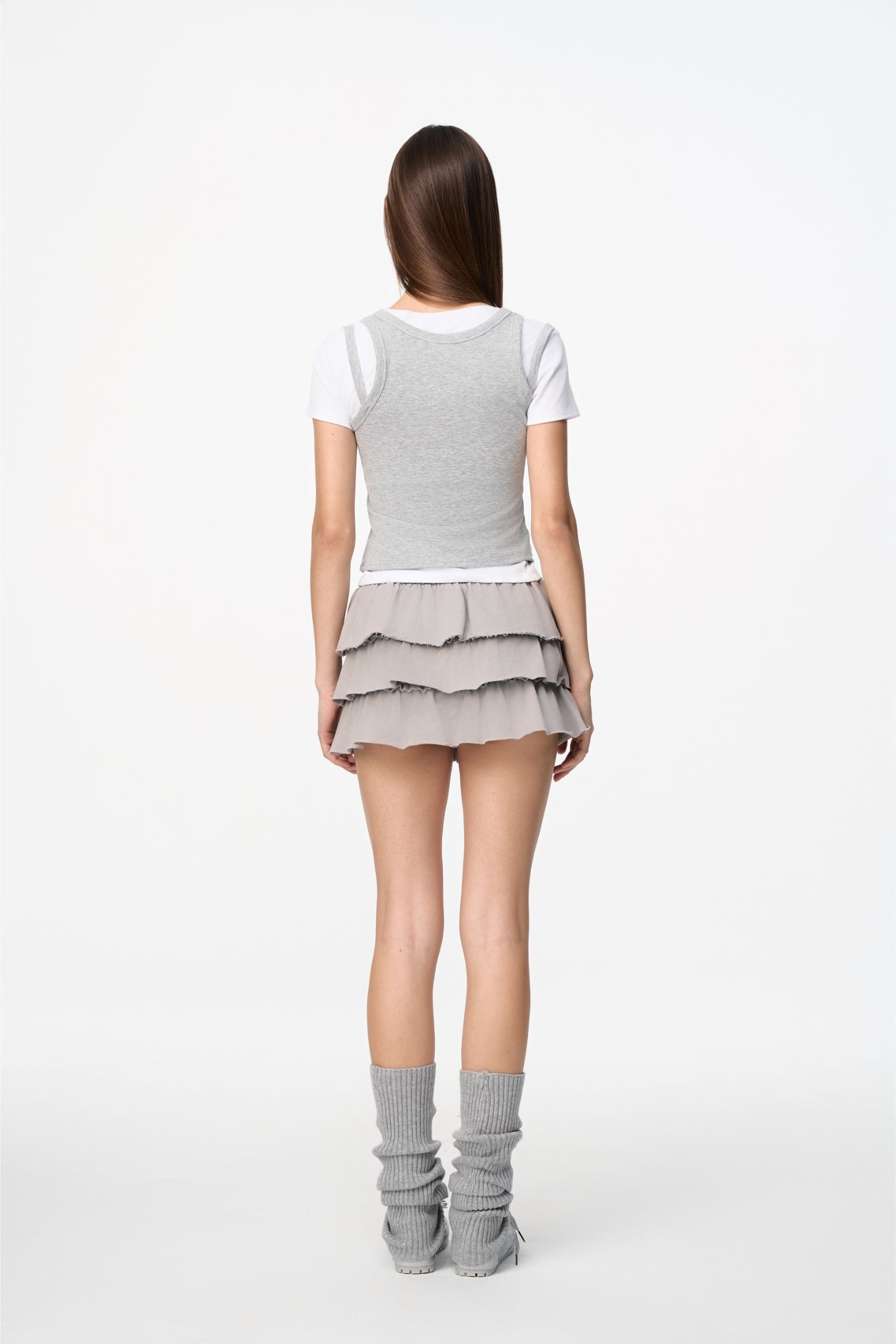 Grey & White False Two-Piece Strappy Top