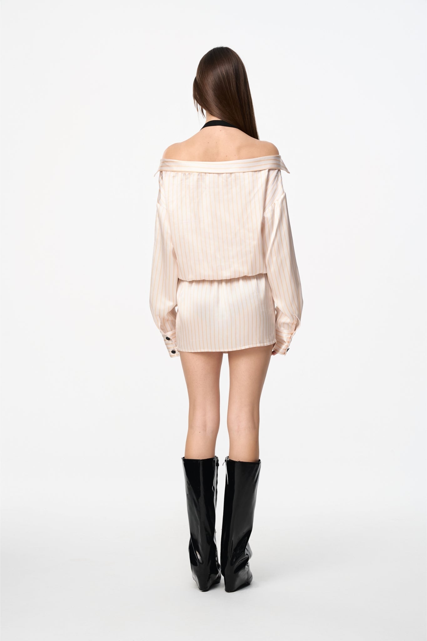 Champagne Stripe Halter Satin Dress