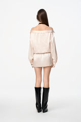 Champagne Stripe Halter Satin Dress