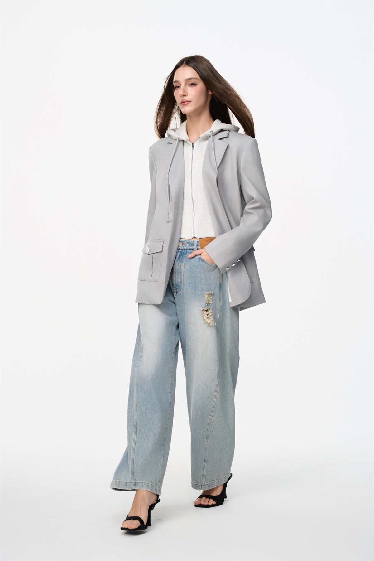 Blue Curved Hem Wide-Leg Jeans