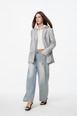 Blue Curved Hem Wide-Leg Jeans
