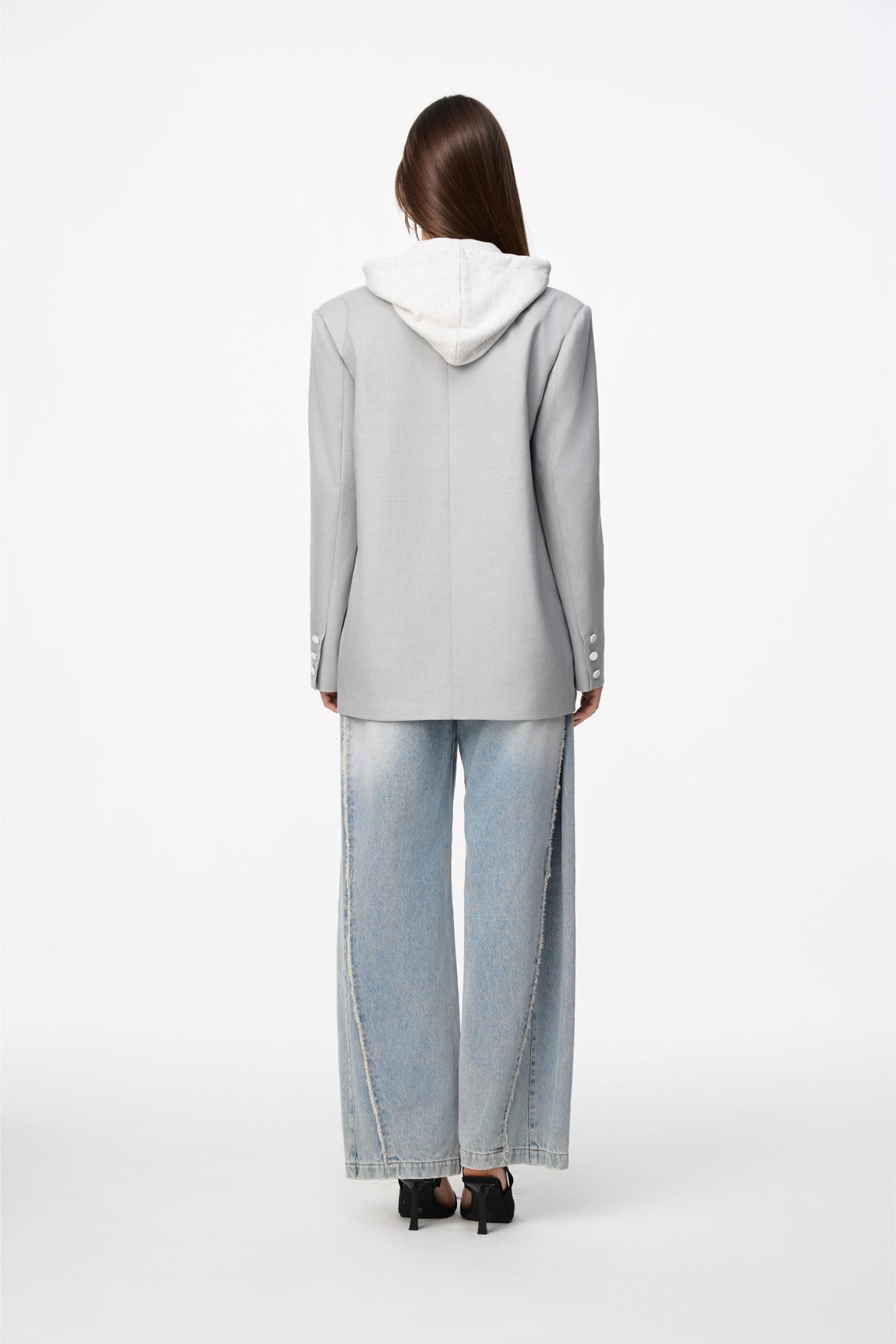 Blue Curved Hem Wide-Leg Jeans