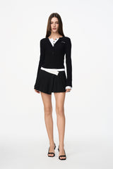 Black & White Cross-Waist Pleated Mini Skirt