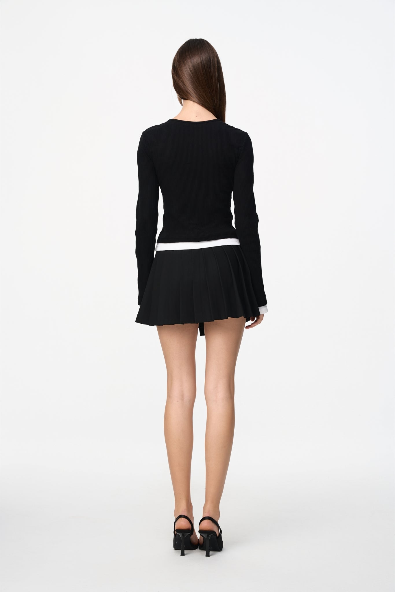 Black & White Cross-Waist Pleated Mini Skirt