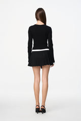 Black & White Cross-Waist Pleated Mini Skirt