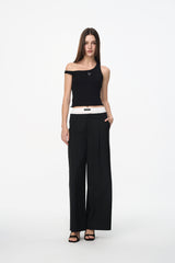 Black & White False Two-Piece Double Waist Stripe Trousers