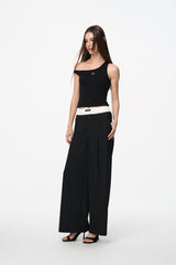 Black & White False Two-Piece Double Waist Stripe Trousers