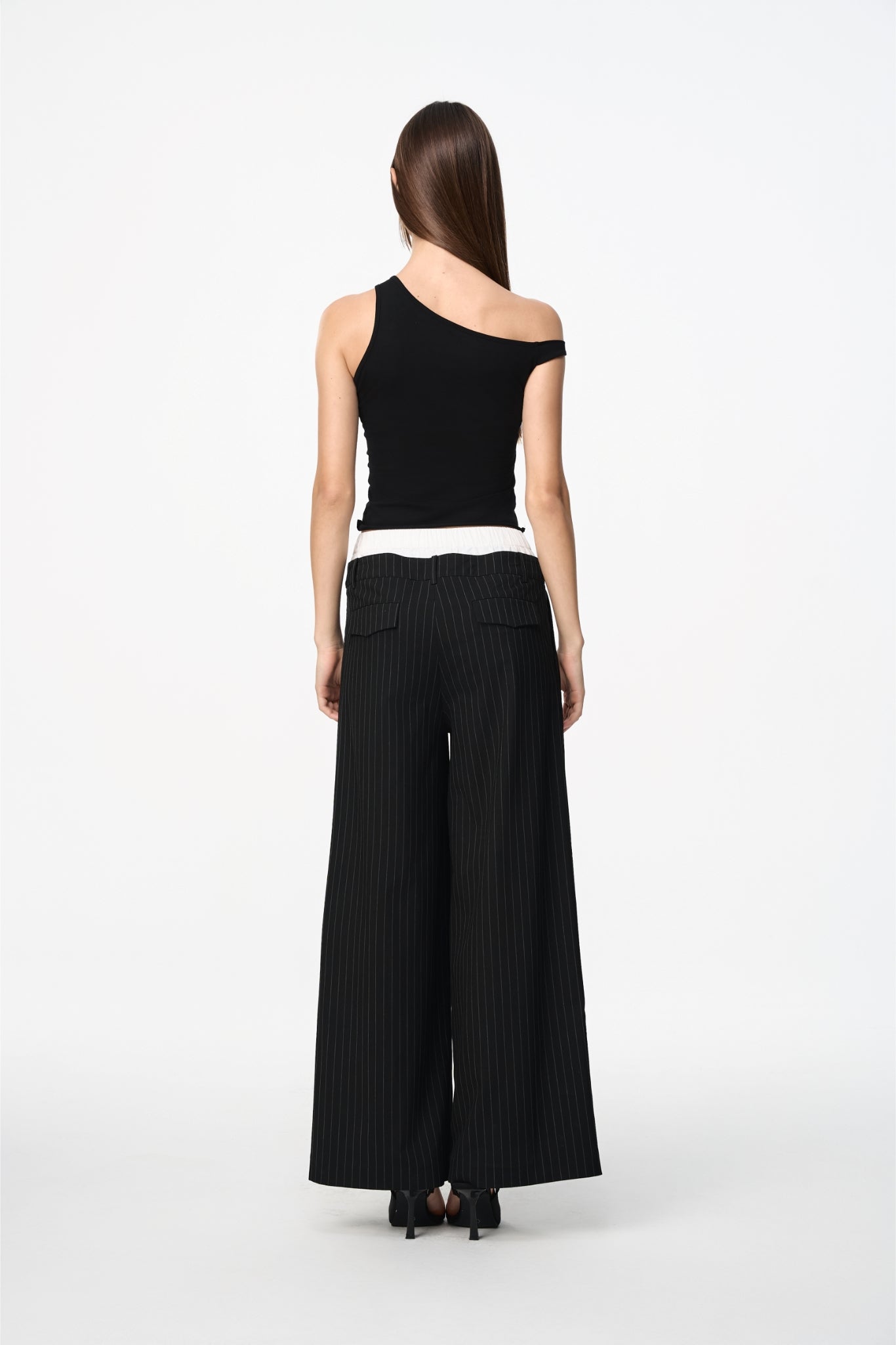 Black & White False Two-Piece Double Waist Stripe Trousers