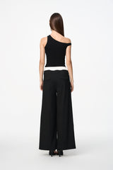 Black & White False Two-Piece Double Waist Stripe Trousers