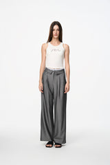 Elastic Rib Logo Grey Stripe Fold-Over Waist Trousers