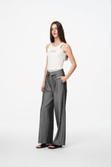 Elastic Rib Logo Grey Stripe Fold-Over Waist Trousers