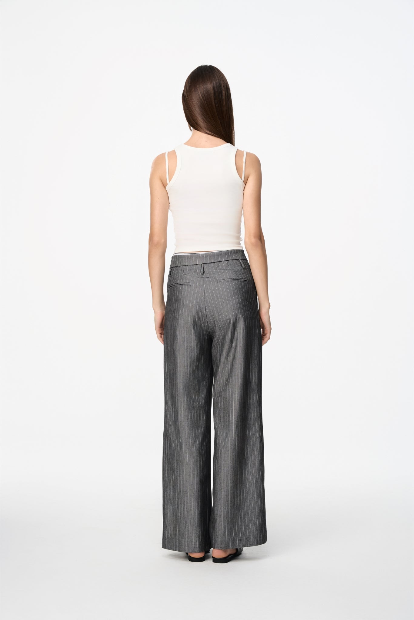 Elastic Rib Logo Grey Stripe Fold-Over Waist Trousers
