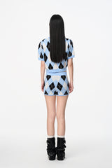 Black & Blue Check Knit Bodycon Shorts - Set