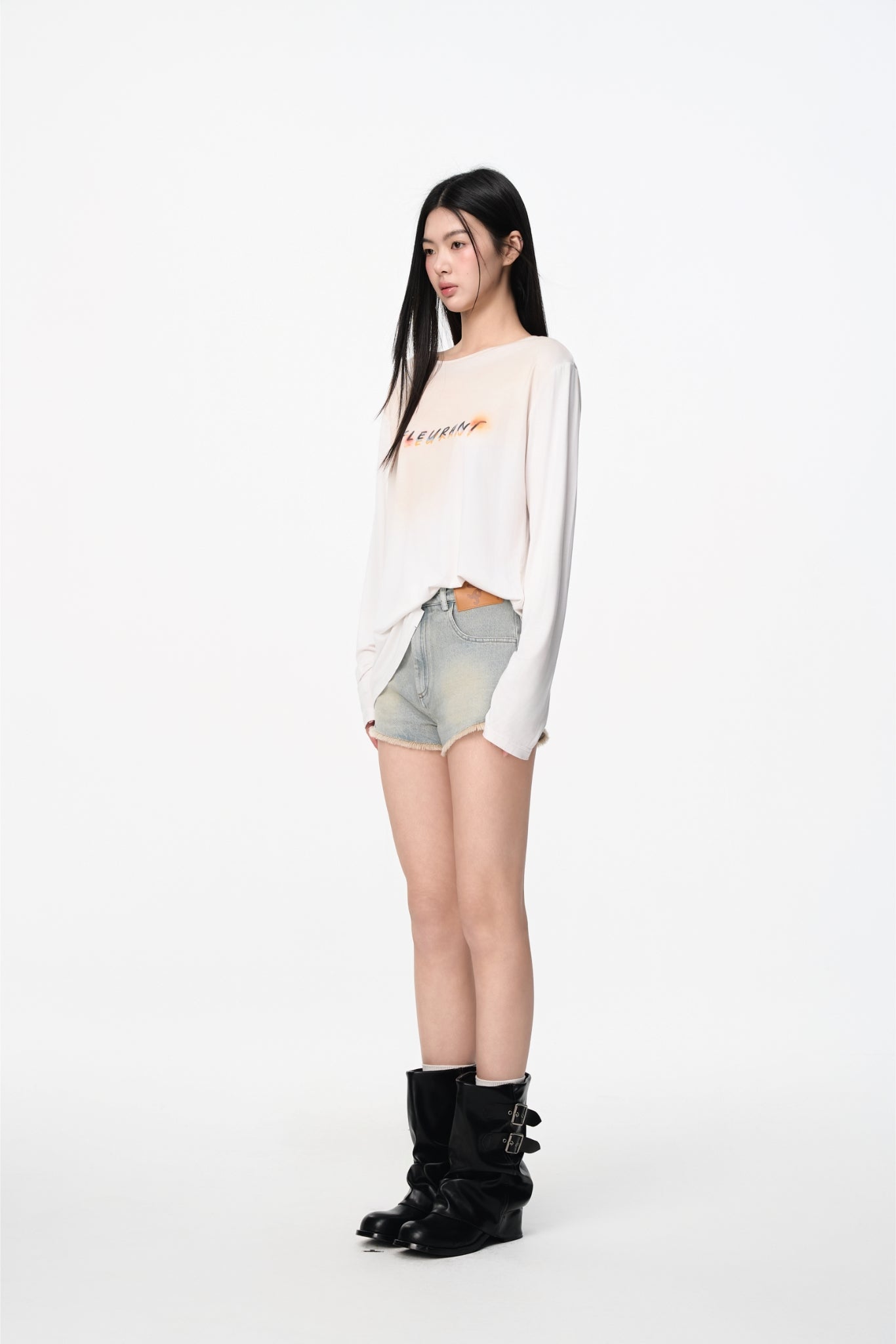 Blue Raw Edge Denim Shorts