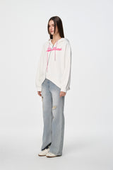 3D PU Print Logo Asymmetric Zip Hoodie