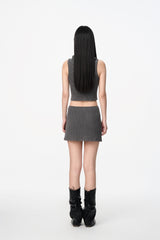 Grey Knit Button Detail Short Skirt