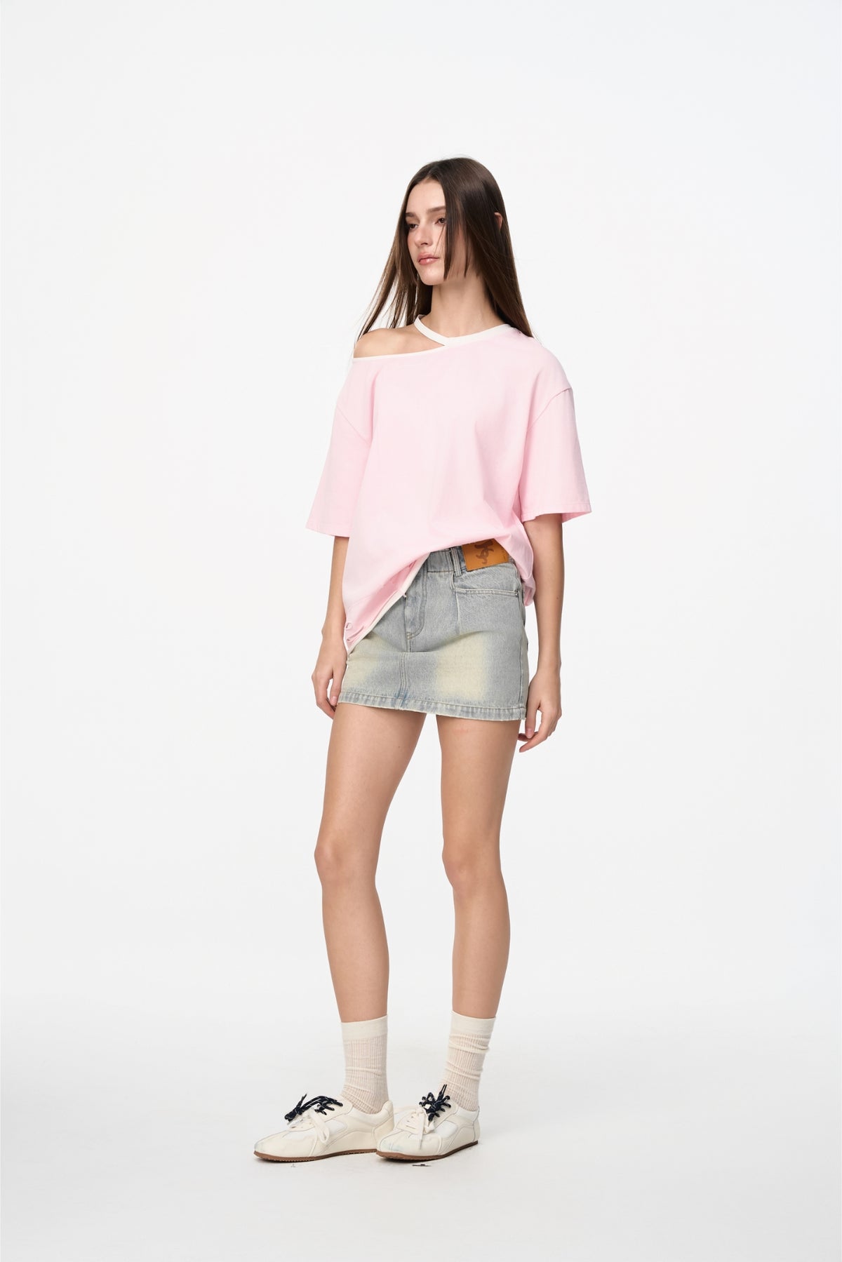 False Two-Piece Pink & White Cold Shoulder Tee
