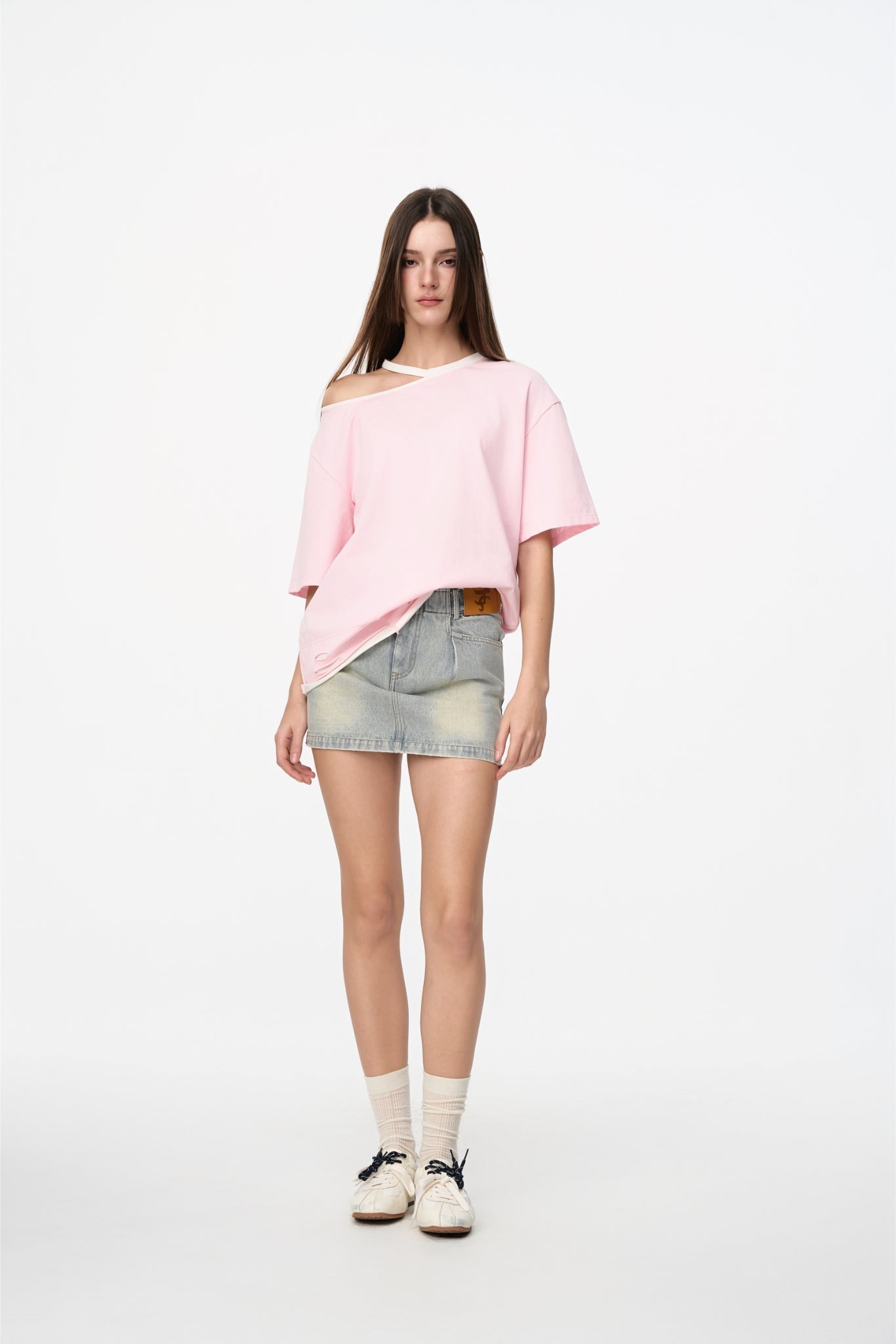 False Two-Piece Pink & White Cold Shoulder Tee