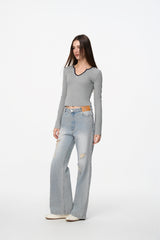 Blue Ripped Logo Straight Leg Jeans